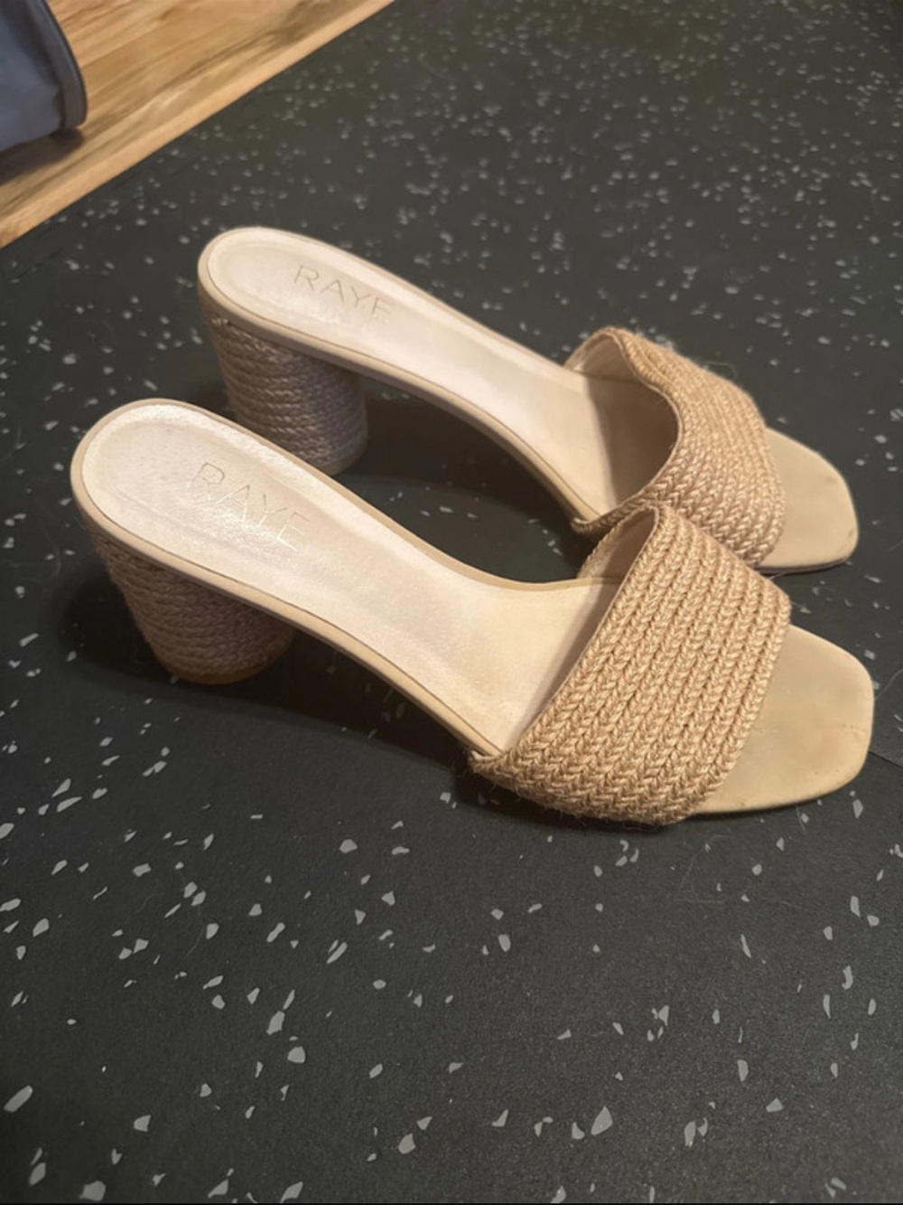RAYE Braided Tan Slide Mules with Woven Block Heel